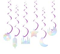 12 pezzi Iridescent Eid Mubarak vortici da appendere, scintillanti ghirlande metalliche da soffitto con luna crescente stella castello modello lanterna per islamico musulmano Ramadan Eid al-Adha