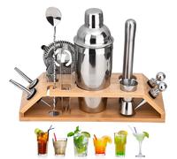 12 Pezzi Kit Barman Professionale con Supporto Legno, 750ml Set Shaker Cocktail Acciaio Inox per Casa, Bar, Accessori Amanti Cocktail per Miscelare Bevande, Set Regali Shaker Cocktail per Donna, Uomo