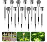 [12 pezzi] Lampada Solare Giardino Esterno,IP65 Impermeabile Faretti Solari Luce,Lampada Solare in Acciaio Inox,Solari Giardino Lampade da Esterno per Esterni,Prato,Giardino,Patio(Bianco Caldo)
