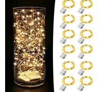12 pezzi Luci fatate a LED alimentate a batteria, mini luci a catena, luci a stella lucciola in filo di rame, 7 piedi 20 perline LED mini luci a catena, adatte per barattoli di vetro natalizi, feste, 