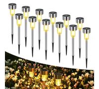 12 Pezzi Luci Solari per Esterni Giardino, Lampada Solare Giardino Esterno a Terra, In Acciaio Inox IP44 Impermeabile, LED Luci Solari per Vialetto, Patio, Prato, Cortili e Sentieri(Luce Bianca Calda)