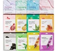 12 Pezzi Maschere viso in Tessuto, Maschere per il Viso idratante e lenitiva, Maschera Bellezza Viso, Ciascuna Con Un Effetto Diverso per Ogni Condizione Della Pelle per Donne