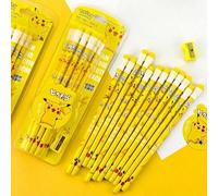 12 pezzi Matite in legno creative e divertenti con Pikachu, motivo cartoni animati, con gomme, adatte per il ritorno a scuola, Ognissanti, regali di Natale per studenti Camion pick-up giallo 12 pezziC
