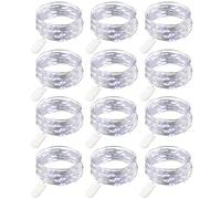 12 Pezzi Micro LED Luci Stringa a Batteria, 20 LEDs Lampada a Fili di Rame, 2M Mini Ghirlanda Luminosa Lucine per Vacanza Nozze Festa Natale Fai da te Esterni e Interni Decorazion, Bianco Freddo