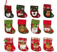 12 Pezzi Mini Calze Natalizie da Appendere Mini Calze di Natale per Camino Alberi di Natale con Nastro Portaposate Natalizie Sacchetto Porta Caramelle per Dolci Regali Ornamento Decorazioni Natale