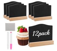 12 Pezzi Mini Lavagna Piccola con Basi in Legno,Pennarelli, Panno, Lavagna da Tavolo, Lavagnette per Buffet, Etichette del Piccola Lavagnette Messaggi Bordo per Feste di Compleanno e Cibo