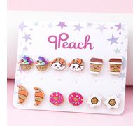 12 pezzi Mini orecchini a perno glitterati con design di spuntino colorati, ciambelle, cupcake, caffè, croissant, orecchini a perno in acrilico carini e adorabili, regalo per ragazze Tagli UnicaFrutta