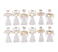 12 pezzi Mini ornamenti natalizi trasparenza in vetro sospeso Angelo arte preghiera Ornamenti angeli per l'albero di Natale decorazione religiosa all'aperto, mini ornamenti natalizi