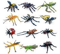 12 pezzi Modelli di animali insetti realistici, selezione casuale, dimensioni 1-3 pollici, materiale in PVC solido, api, ragni, mantidi, grilli, zanzare, farfalle, coccinelle, coleotteri, formiche, in