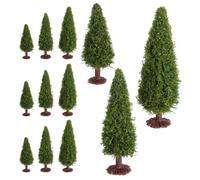 12 Pezzi Modello di Albero in Miniatura Pino Verde | Plastico, Dettagli Realistici, Misure Multiple, Uso Versatile, per Montagne, Collezionisti e Ornamento Natalizio