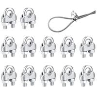 12 Pezzi Morsetti per Cavo Acciaio M4,Clip per Fune Metallica a U per Ø 4 mm,Morsetto per Fune Metallica Adatto per Cavo Tenda da Sole Stendibiancheria e Palestra