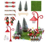 12 pezzi Natale in miniatura giardino in miniatura panchina da giardino lanterna stradale, accessorio gnomo con casa delle bambole, catena luminosa a LED in miniatura, coppia di giardino, Natale