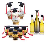 12 Pezzi Nero Cake Topper Graduation, Topper Cupcake Laurea, Decorazioni Torta Laurea, Topper Torta Laurea Cappello con Rosso Nappa, Decorazioni per Torta per Festa Graduation (C)