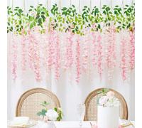 12 pezzi o 4 pezzi o 1 confezione (105 cm/41,37") Vite di glicine artificiale Ratta Fiori di glicine finti Appendere la ghirlanda Rosa chiaro Appendere fiori artificiali Foglie di seta Appendere il ce