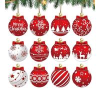 12 Pezzi Ornamenti di Palline di Natale in Legno Ornamenti di Natale Appesi con Corde Fette di Legno Artigianato Palla Rossa Decorazioni Natalizie Pendenti Articoli per Feste per Finestre Casa Camino