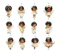 12 Pezzi Ornamenti in Legno a Forma di Angelo per Albero di Natale - Decorazioni Vintage Bianche per Albero di Natale, Angeli Rustici Stile Farmhouse di Natale con Ganci in Corda, Decorazioni