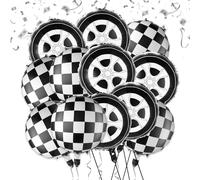 12 Pezzi Palloncini a Scacchi Bianchi e Neri, 18 Pollici Palloncini per Auto da Corsa, Palloncini per Pneumatici, Palloncini per Ruote Auto, per Ragazzi e Ragazze Compleanno, Baby Shower