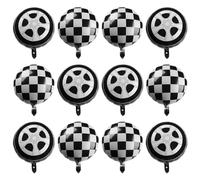 12 Pezzi Palloncino Foil, Palloncino Pneumatico Palloncini a Scacchi Bianco Nero, Palloncini per Auto da Corsa, Palloncini Bandiera a Scacchi Palloncino Ruota Auto per Corse a Tema di Compleanno (E)
