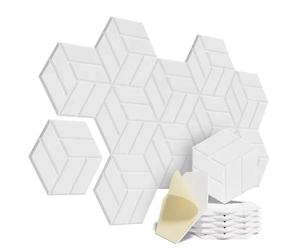 12 Pezzi Pannelli Fonoassorbenti Esagonali Autoadesivi assorbitori acustici Pannello fonoassorbente Esagonale Autoadesiva/Pannelli insonorizzanti per Pareti Porta Soffitto 30x26x0,9cm (Bianco)