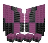 12 pezzi pannello acustico da parete in schiuma, Pyramid Studio spugna fonoassorbente, 12X12X2" Color Clash grigio viola rosso blu e nero(Purple)