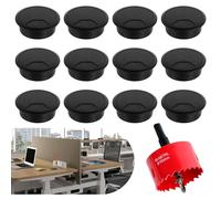 12 Pezzi Passacavi Scrivania, 60mm Tappo Scrivania Passacavi, Tappo per Scrivania Buco fili, Tappo Passa Cavi da Scrivania, Passacavi Rotondo per Fili Computer, Mouse, TV, Telefono, nero