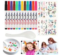 12 Pezzi Penna Magica ad Acqua per Bambini Creative - Set Pittura con Cucchiaio e 10 Adesivi di Tatuaggi di Sirene per Disegnare
