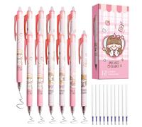 12 Pezzi Penne Cancellabili Con 10 ricariche di ricambio,Stile Carino,0.5mm,Penna a Sfera Cancellabile, Asciugatura Ultra Rapida, per Studenti, Impiegati ecc (tea party)
