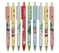 12 pezzi Penne gel retrattili con stampe natalizie a tema cartone animato, Babbo Natale, alberi di Natale, pupazzo di neve, alce, inchiostro nero, per scuola, ufficio, ragazzi e ragazze, per il ritorn