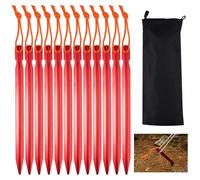 12 Pezzi Picchetti in lega di Alluminio con Coulisse,18cm Picchetti Per Tenda In Alluminio Ultraleggeri con borsa per la conservazione,Chiodo A Terra Campeggio Triangolare Regolabile Multi-Dente Rosso