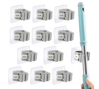 12 Pezzi Porta Scope Parete, Grigio Autoadesivo Portascope da Muro, Appendi Scope a Muro Senza Trapano, Antiscivolo Porta Scope Armadio per Cucina, Bagno, Giardino