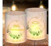 12 Pezzi Portacandele da Tavolo Decorazione Eucalyptus Verde, Decorazione per Comunione per Ragazzi e Ragazze, Decorazione per Battesimo, O-Kinee, "Bello CHE Tu Ci Sia", per Candele o Lumi