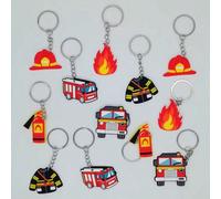 12 pezzi Portachiavi dei vigili del fuoco, ciondolo a forma di casco da vigile del fuoco e camion dei pompieri per borse, accessori per auto, feste a tema vigili del fuoco, accessori per scuola, acces
