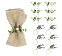 12 Pezzi Portatovaglioli Foglia, 2 Stili Anelli Portatovagliolo Verde Finto Eucalipto Decorativi Rustici Fattoria Tovagliolo Fibbie per Matrimoni Natale Vacanze Pasquali