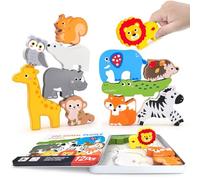 12 Pezzi Puzzle Legno Bambini, Puzzle in Legno con Animali della Foresta, Giochi Educativi Puzzle di Animali per Bambino, Giocattoli Puzzle Bambini 3 Anni, Giocattoli Educativi Risveglio Montessori