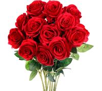 12 Pezzi Rose Fiori Artificiali, Rosso Rose Falso Di Seta Fiori Con Stelo per Bo