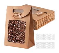 12 Pezzi Sacchetti Regalo di Carta con Finestra Trasparente 20x14x7 cm | Sacchetti di Carta Kraft Marrone, Sacchetto Regalo con Finestra Trasparenti, Buste Carta con Manico Piccole per Caramelle