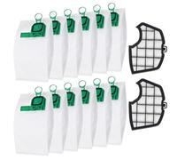 12 Pezzi Sacchetti Sacchi per Vorwerk Kobold VK140/ VK150/ FP140/ FP150 e 2 Filtri, Sacchetti per Folletto VK140, Accessori per la Pulizia con Aspirapolvere a Filtrazione Multistadio