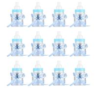 12 Pezzi Scatola Biberon Plastica con Orso Nastri, Bottiglia di Caramelle, Bottigliette Portaconfetti Bomboniera Scatolina Regalo per Baby Shower Femminuccia Bomboniera Battesimo - Blu