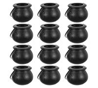 12 Pezzi Secchiello Caramelle Halloween Nero in Plastica PP Manico | Contenitore Riutilizzabile, Apertura Superiore, Forma Calderone, per Coriandoli, Biscotti, Feste e Maestri