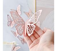 12 pezzi/set Adesivi farfalla olografica pieghevoli, adesivi decorativi in carta traforata per decorazioni domestiche, adesivi, decalcomanie da parete, decalcomanie in vinile per decorazioni domestich