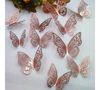 12 pezzi/set Adesivi murali 3D a forma di farfalla traforata, decorazione per torte, decorazione per matrimoni, decorazione per la casa per il soggiorno, adesivi, decalcomanie murali, decalcomanie in 