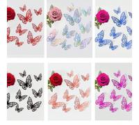 12 pezzi/set Adesivi murali a farfalla 3D cavi, adesivi per decorazione di torte, adesivi per decorazione regalo, decorazione per soggiorno domestico, decorazione per vacanze, compleanni, feste, adesi