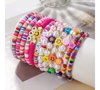 12 Pezzi/set Braccialetti Boho Chic In Argilla Polimerica Con Perline, Regalo Estivo Ideale Per Ragazza Alla Moda Tagli UnicaFumettoArgilla polimerica