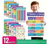 12 pezzi/set cartellone educativi per bambini, 12 temi diversi, aiutano i bambini ad imparare, educazione precoce, cartellone di grandi dimensioni A3, materiali per l'educazione prescolare, migliorano