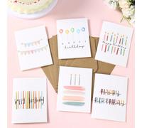 12 pezzi Set di cartoline d'auguri per compleanno in acquerello, 6 disegni diversi, adatte per festa del bambino, festa di compleanno, festa per la rivelazione del sesso del bambino, decorazione per i