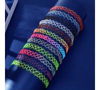 12 pezzi set di collane choker elastiche colorate e traforate in stile Y2K, gioielli adatti per feste, festival musicali Tagli UnicaABS