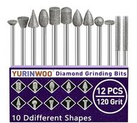 12 pezzi Set di frese diamantate, granulometria 120, frese diamantate per smerigliare, compatibili con utensile rotativo Dremel con codolo da 1/8", adatti per intaglio, levigatura, lucidatura