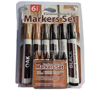 12 pezzi Set di pennarelli e matite per ritocco di mobili e pavimenti in legno - 6 pennarelli in feltro per legno, 6 matite a cera nei colori nero, acero, quercia, ciliegio, noce e mogano per ritoccar