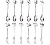 12 Pezzi Set di Posate Miste Cucchiai e Forchette, Forchetta da Dessert, Cucchiaino da Caffè in Acciaio Inox, Compresi 6 Cucchiai e 6 Forchette, per Tea Party in Cucina e Caffetterie