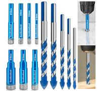 12 Pezzi Set di Punte per Gres Porcellanato,7 Pezzi Punte Diamantate 5/6/8/10/12/14/16mm e 5 Pezzi 6/8/10/12mm Trapano Carburo Set per Granito,Vetro,Piastrelle,Acciaio,Calcestruzzo